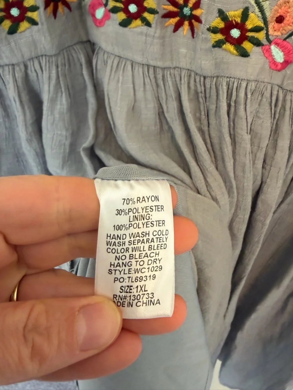 Umgee Light Blue Embroidered Peasant Blouse - Picture 3 of 4